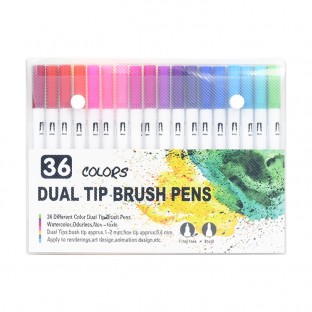 36 Colors Dual Tip Soft Brush Pens Fine Tip Watercolor Marker pen for Skin Glass Coloring Calligraphy Artists Beginner Painters