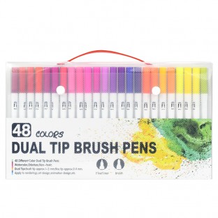 48 Colors Set Dual Tip Soft Brush Pens Fine Tip Watercolor pen for Artists Adults Kids Drawing Coloring Back to school Gift