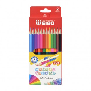 Brand WEIBO Double head with double color wooden 24 colouring pencil set drawing lapices de ColorsStandard Pencils 24 Colors