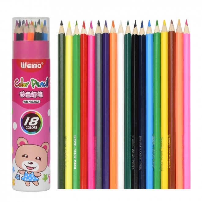 18 Pcs wooden drawing pencil colors set Barreled WB-95302 packing drawing Color Pencils Coloring Pens Set For kids Professional