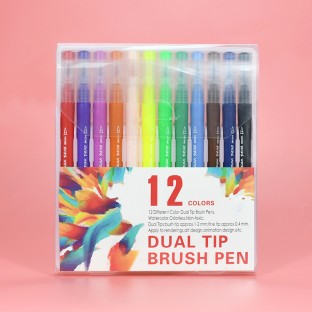 Factory On Sale 12 Color Dual Tip Brush Pens for Artists Adults Kids Drawing Coloring Art Crafts Animation Design