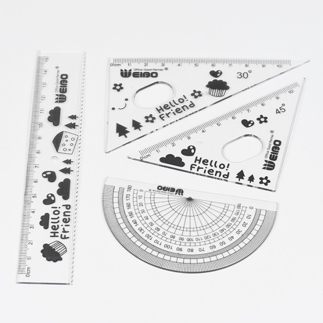 Brand Weibo Acrylic Set Ruler Four-piece Ruler Set Acrylic Streight  Ruler Can be customized and wholesale