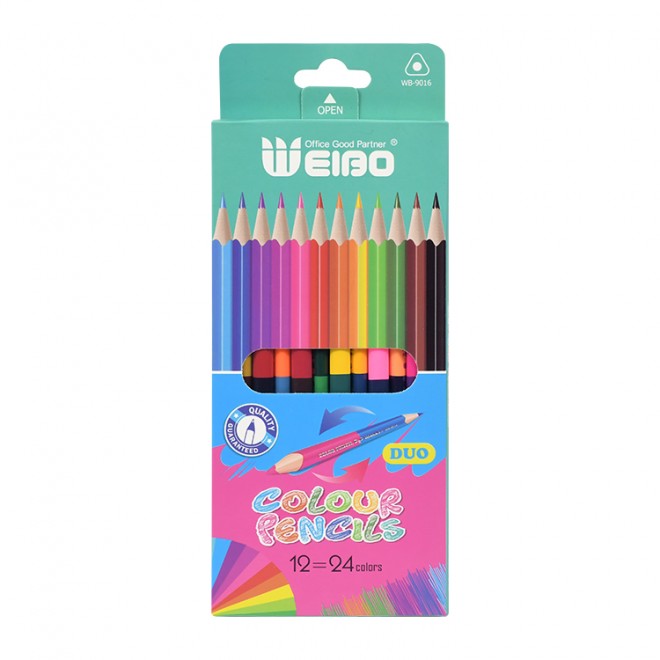 Brand WEIBO Double head with double color wooden 24 colouring pencil set drawing lapices de ColorsStandard Pencils 24 Colors