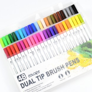 48 Colors Set Dual Tip Soft Brush Pens Fine Tip Watercolor pen for Artists Adults Kids Drawing Coloring Back to school Gift