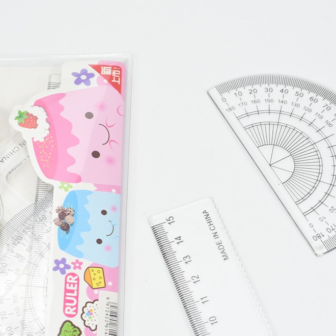 WeiboStudent ruler cartoon cute ruler four-piece children's plastic ruler set set square drawing simple learning multifunctional