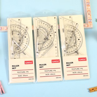 WEIBO Hot Selling Measuring Tool 4pcs Geometry Ruler Set School Plastic Ruler Set For Kids