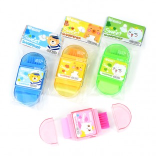 Wholesale Green Pink Yellow Cute Cartoon Small Multifunctional Pencil Sharpener With Eraser Clear Brush Fit Children Student