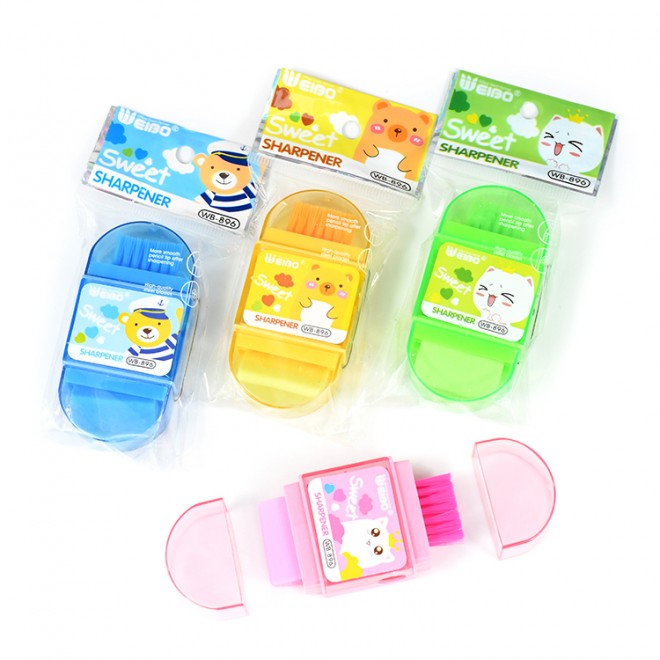 Wholesale Green Pink Yellow Cute Cartoon Small Multifunctional Pencil Sharpener With Eraser Clear Brush Fit Children Student