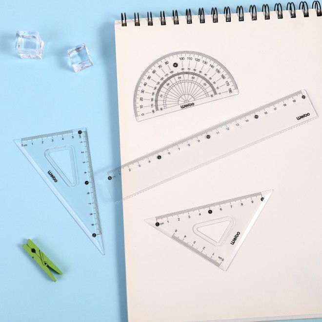 WEIBO Hot Selling Measuring Tool 4pcs Geometry Ruler Set School Plastic Ruler Set For Kids