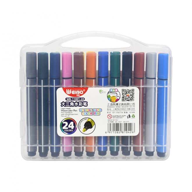 24pcs Set Water-Based Markers Colored Watercolor Pen Washable Triangle pen holder For School Students Painting