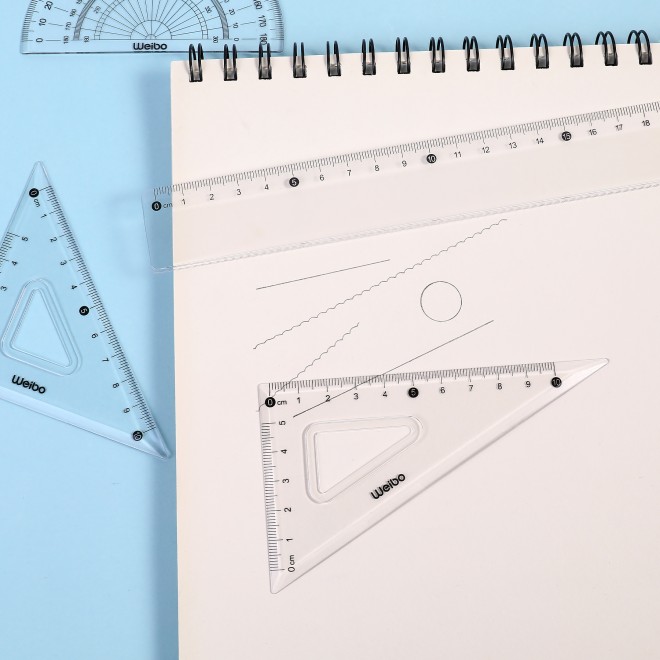 WEIBO Hot Selling Measuring Tool 4pcs Geometry Ruler Set School Plastic Ruler Set For Kids