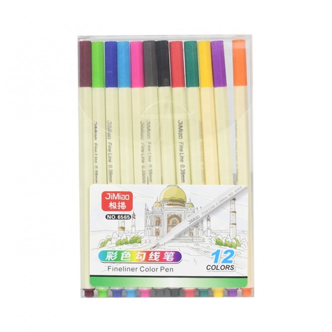 Hook Line Pen 0.38mm 12 Different Colors  Water Based Ink Watercolor Pen Set Gift Gel Metal Customized Fineliner Color Pen