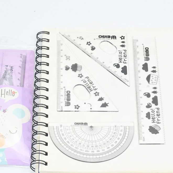 Weibo Student Stationery Ruler set 4pcs Wholesale High Quality Bag Packing 15cm Flexible Measuring Tool Plastic Pvc Ruler Set