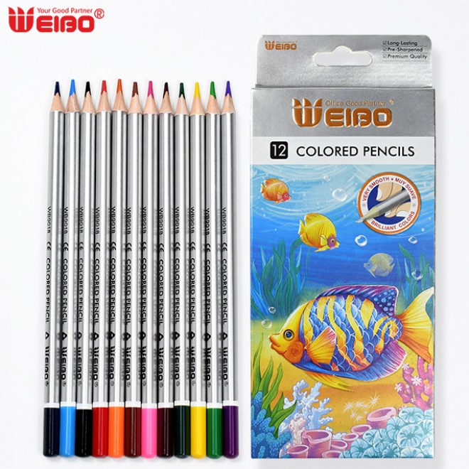 Brand WEIBO Factory sale 12pcs Bulk Set color pencil Smooth Triangle children's for school students Children Kids Drawing