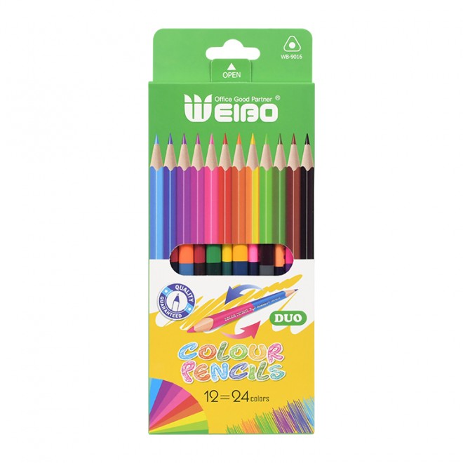 Brand WEIBO Double head with double color wooden 24 colouring pencil set drawing lapices de ColorsStandard Pencils 24 Colors