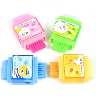 Wholesale Green Pink Yellow Cute Cartoon Small Multifunctional Pencil Sharpener With Eraser Clear Brush Fit Children Student