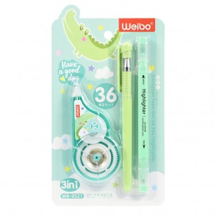 Popular Cute Stationery cartoon 6m 5mm Correction Tape Gel Pen Highlighter Set For Back To School Students Gift Promotion Set