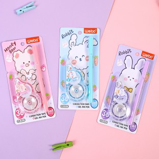 New correction tape WEIBO Suitable for students Cute rabbit correction belt+neutral pen suit Creative style, multiple colors, la