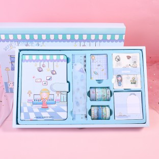 WEIBO  Student School Supplies Gift set Children Stationery Learning Set Birthday Gift Portable Gift Box Warm cottage