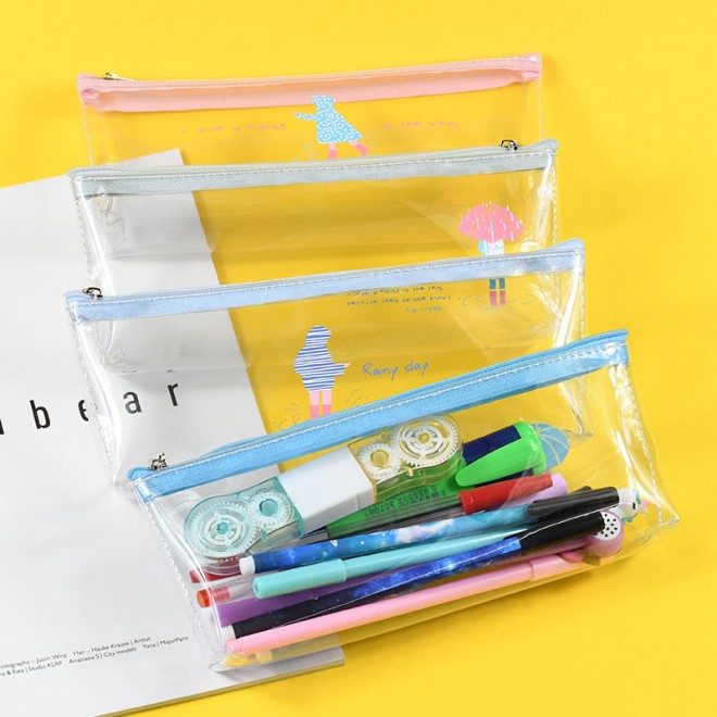Big Pencil Cleanness Case Hot sale Transparent For Boys Girls School Canvas Pencil Bag Stationery School Supply Can Customerized