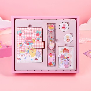 WEIBO  Student School Supplies Gift set Children Stationery Learning Set Birthday Gift Portable Gift Box Dessert rabbit pink sty