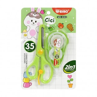 WEIBO 12m 5mm Correction tape Children Preschool scissors combination pack For School student stationery Error Revision