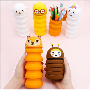 Fun children's pen bag pen case pencil box pencil bag large capacity silicone retractable pen case