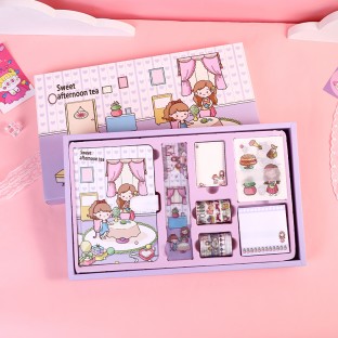 WEIBO  Student School Supplies Gift set Children Stationery Learning Set Birthday Gift Portable Gift Box Sweet afternoon tea sty