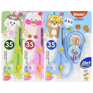 WEIBO 12m 5mm Correction tape Children Preschool scissors combination pack For School student stationery Error Revision