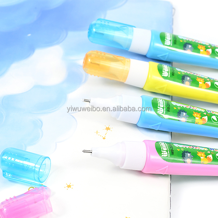 Weibo White out colored correction pen fluid Cute best correction liquid  custom OEM metal tip high